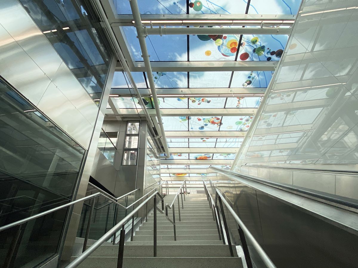 transit entrance with walkable glass floor and skylight