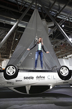 Image result for car was suspend by sheet glass in glasstec