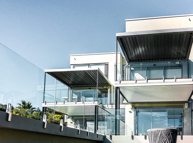 balconies with glass panel railing