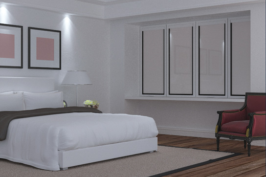 between-the-glass shades in bedroom 