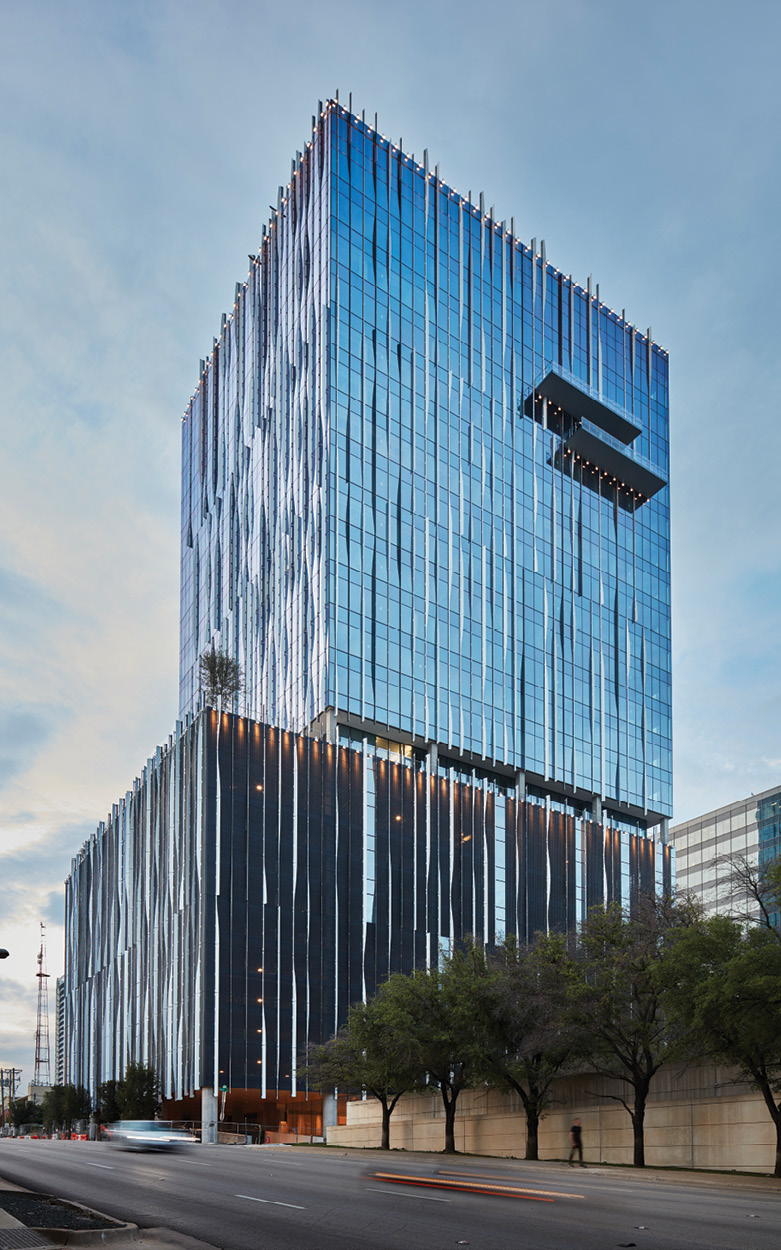 glass tower with custom curtain wall